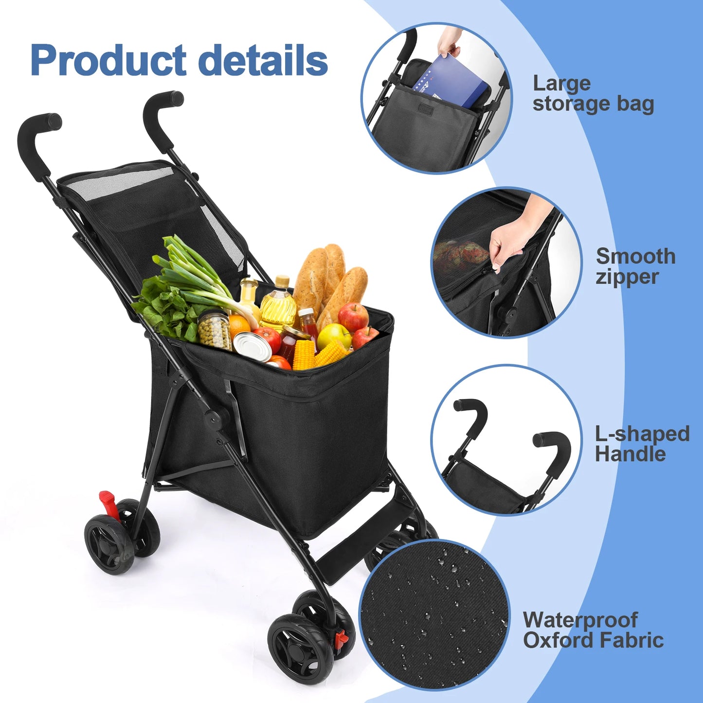 Multifunctional Folding Portable Cart Durable Lightweight Market Trolley Pet Stroller for Picnic