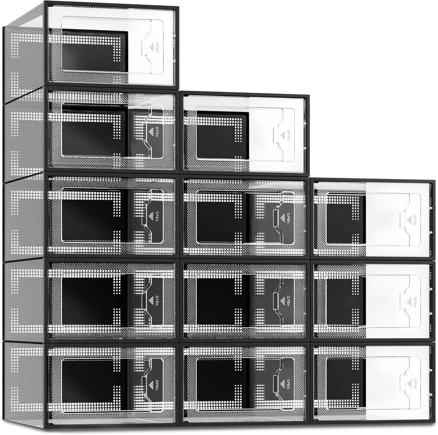 12 Pack Clear Plastic Shoe Storage Box Stackable Organizer Space Saving Foldable Sneaker Bin