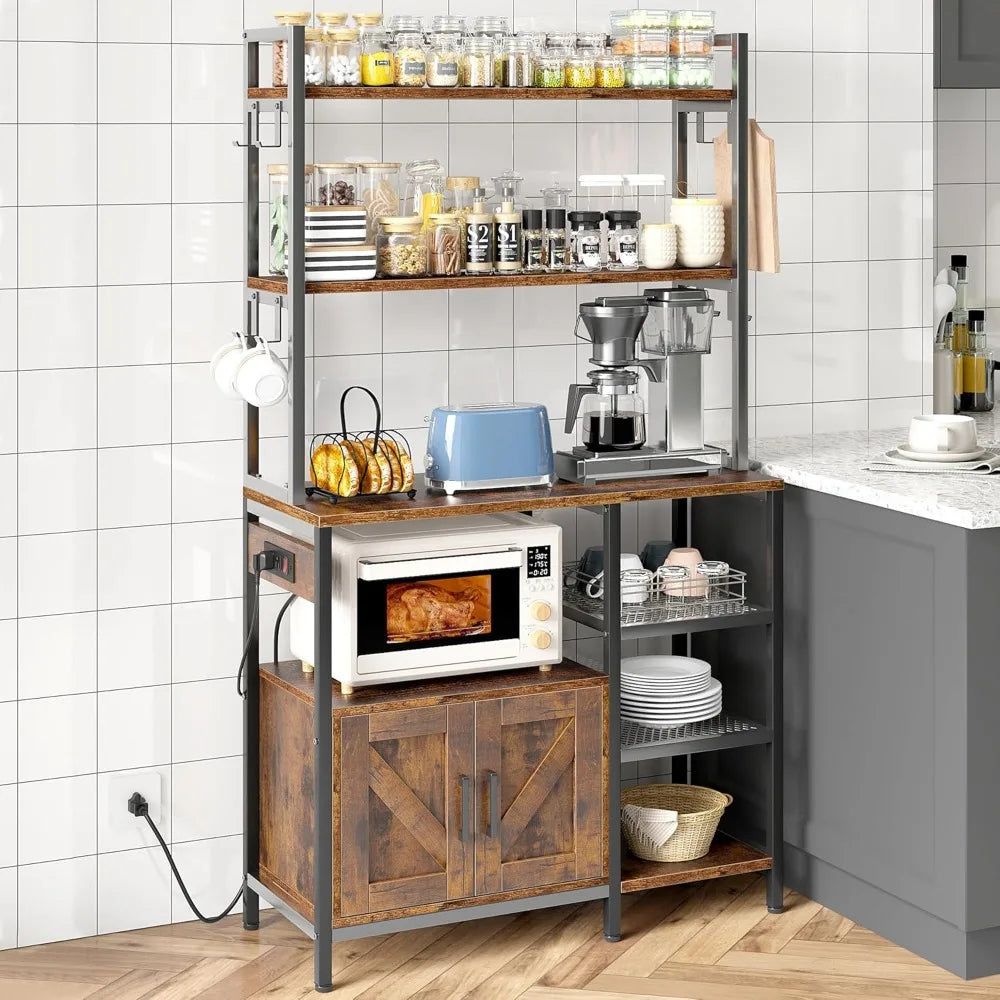 Bakers Rack With Storage Cabinet And Microwave Stand Kitchen