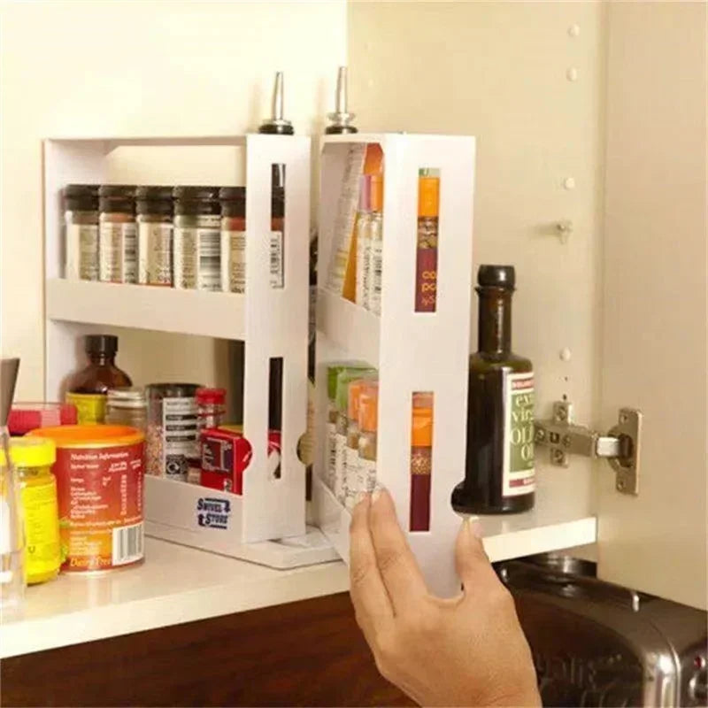 Hign Concerned 2 Tier Rotate Spice Storage Rack Kitchen