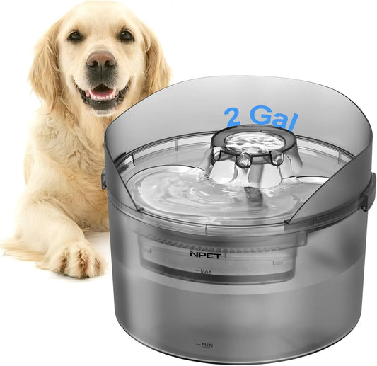 NPET Dog Water Fountain 2 Gallon Large Automatic Dog Water Dispenser with Splatter Guard for Large Dogs and Multiple Pets