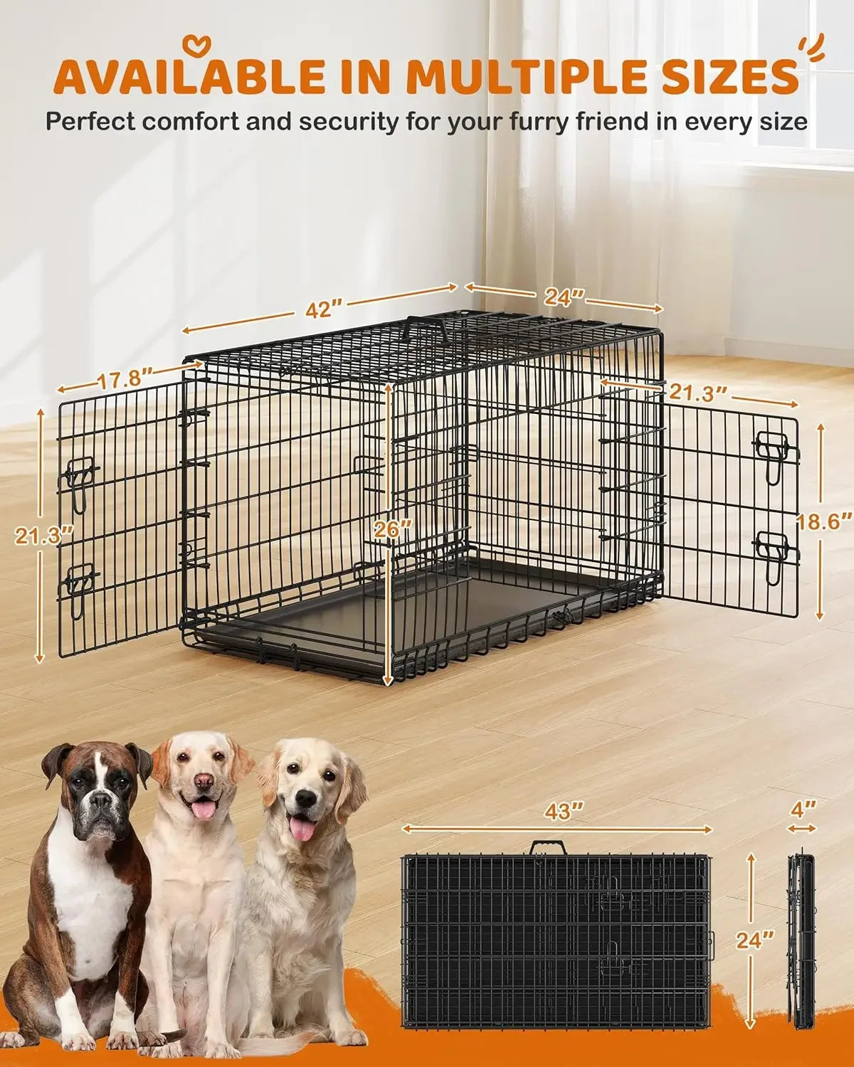 42 Inch Double Door Dog Crate With Divider For Large Dogs