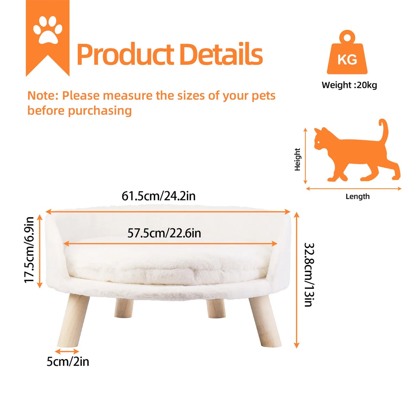 Raised Pet Sofa Bed For Cats And Small Dogs With Cushion