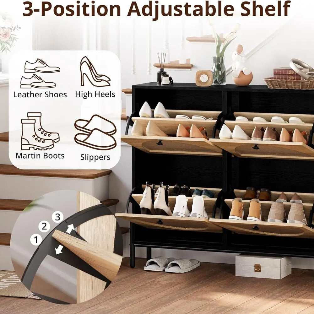 Ironck Rattan Shoe Cabinet With 4 Flip Drawers Narrow