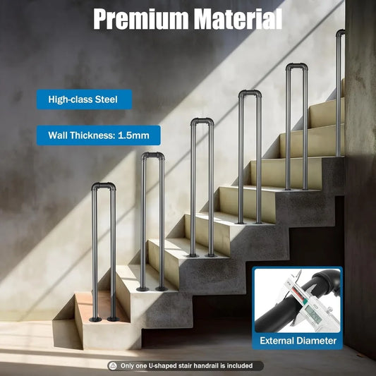 Stair Handrail Matte Black U Shaped Industrial Wrought Iron Railing Non Slip Safety Indoor Outdoor Children's Support Poles