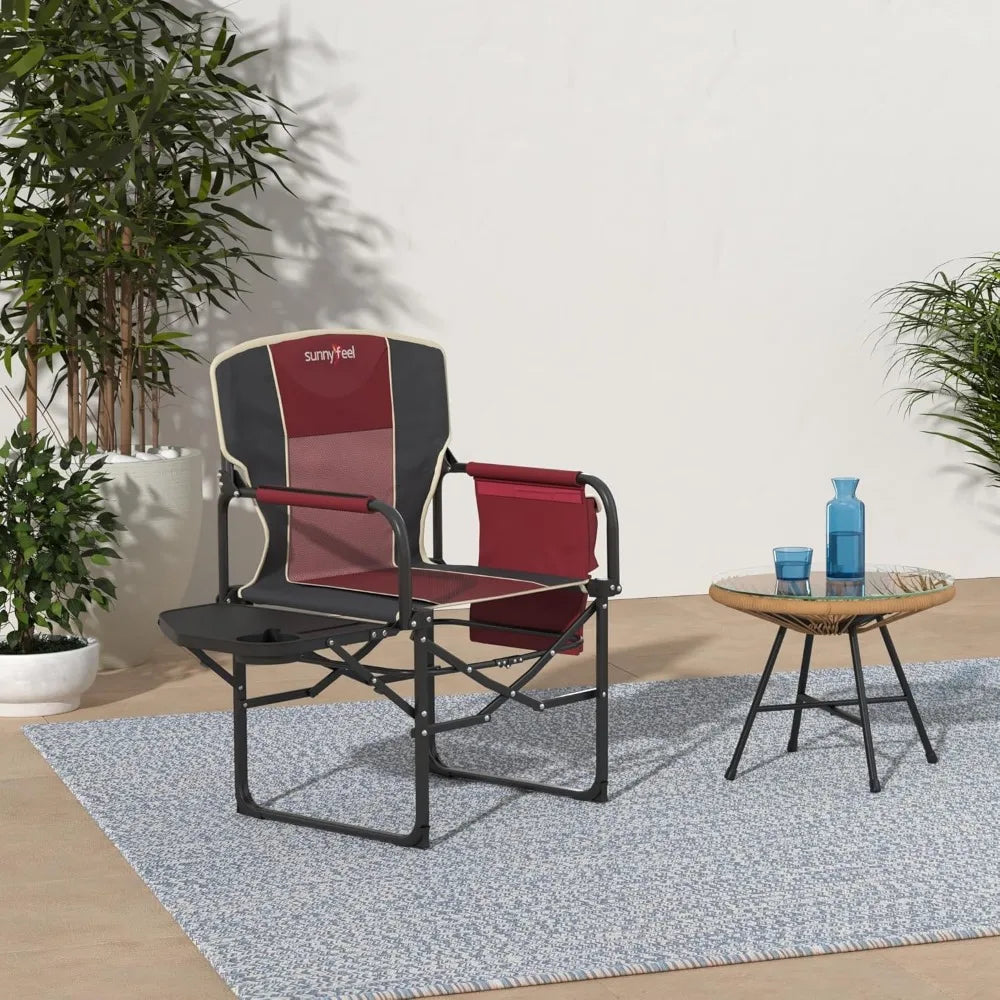 Camping Directors Chair, Heavy Duty,Oversized Portable Folding Chair with Side Table, Pocket for Beach, Fishing,Trip,Picnic,Law