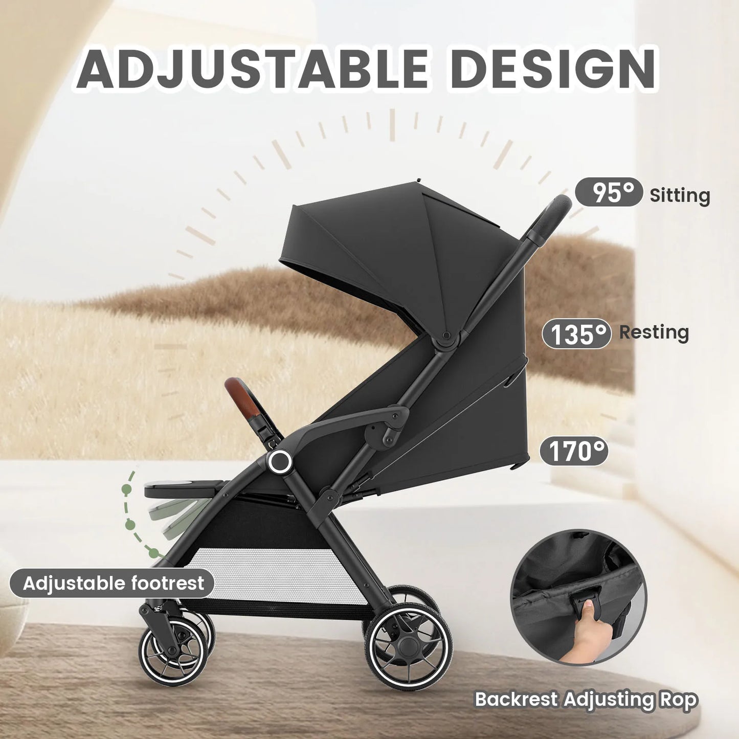 Standard Stroller Seat Foldable Portable Newborn Stroller Luxury Baby Carriage Suit for Baby and Toddlers 360 Degree Swivel Seat
