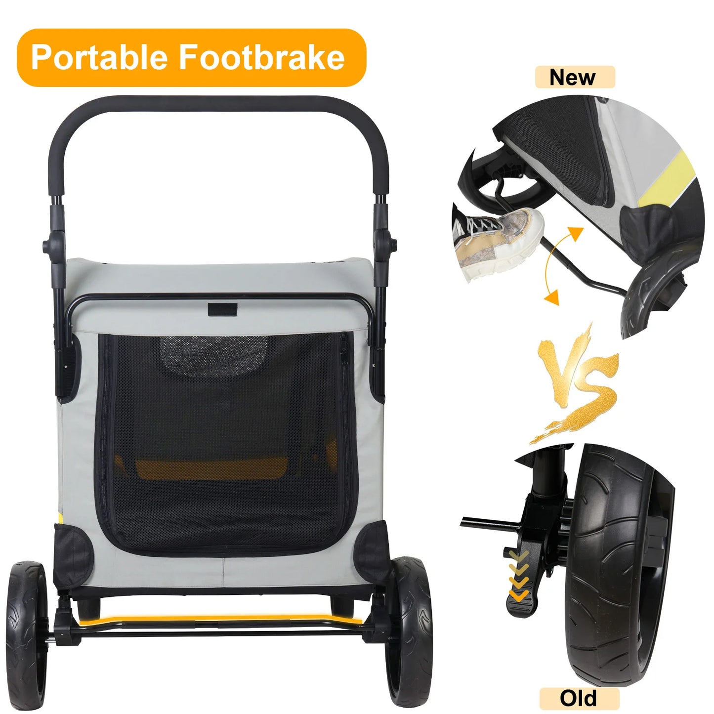 Premium 4 Wheel Foldable Dog Stroller Pram For All Sizes
