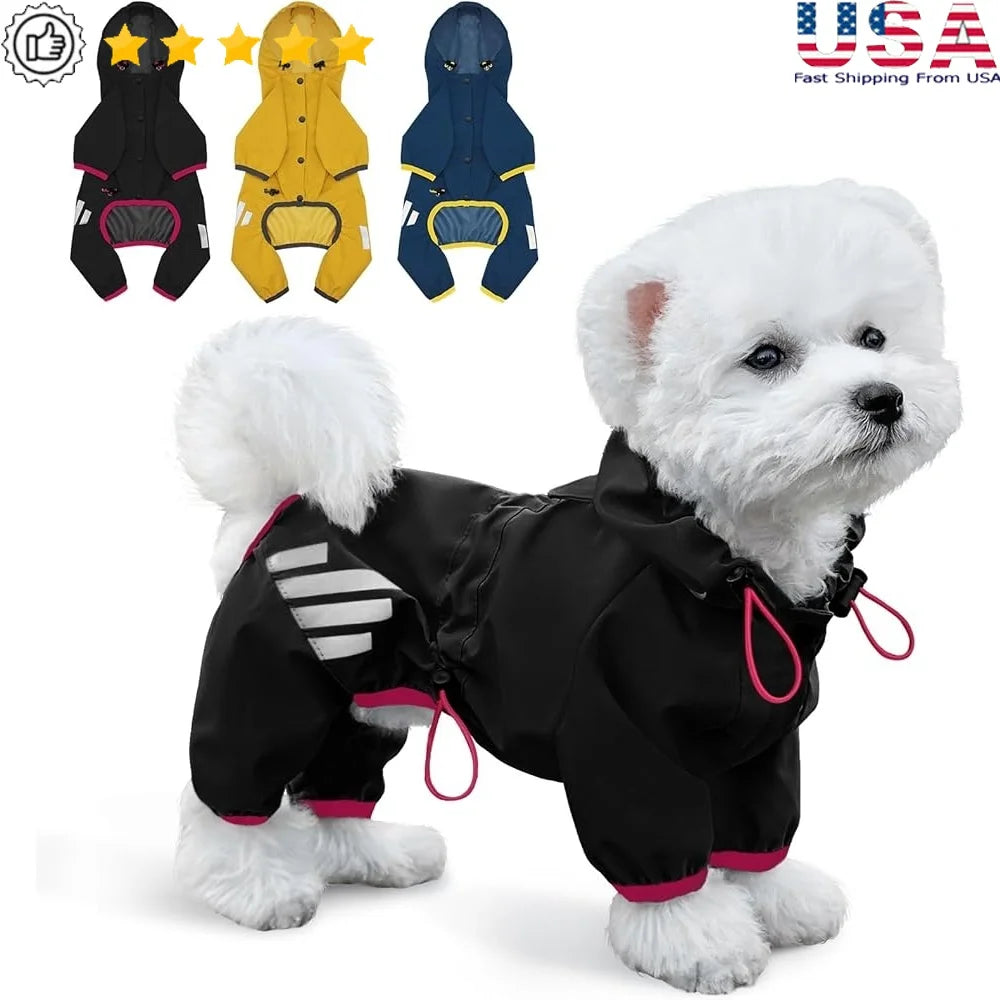 Waterproof Dog Raincoat Lightweight Reflective Leash Hole