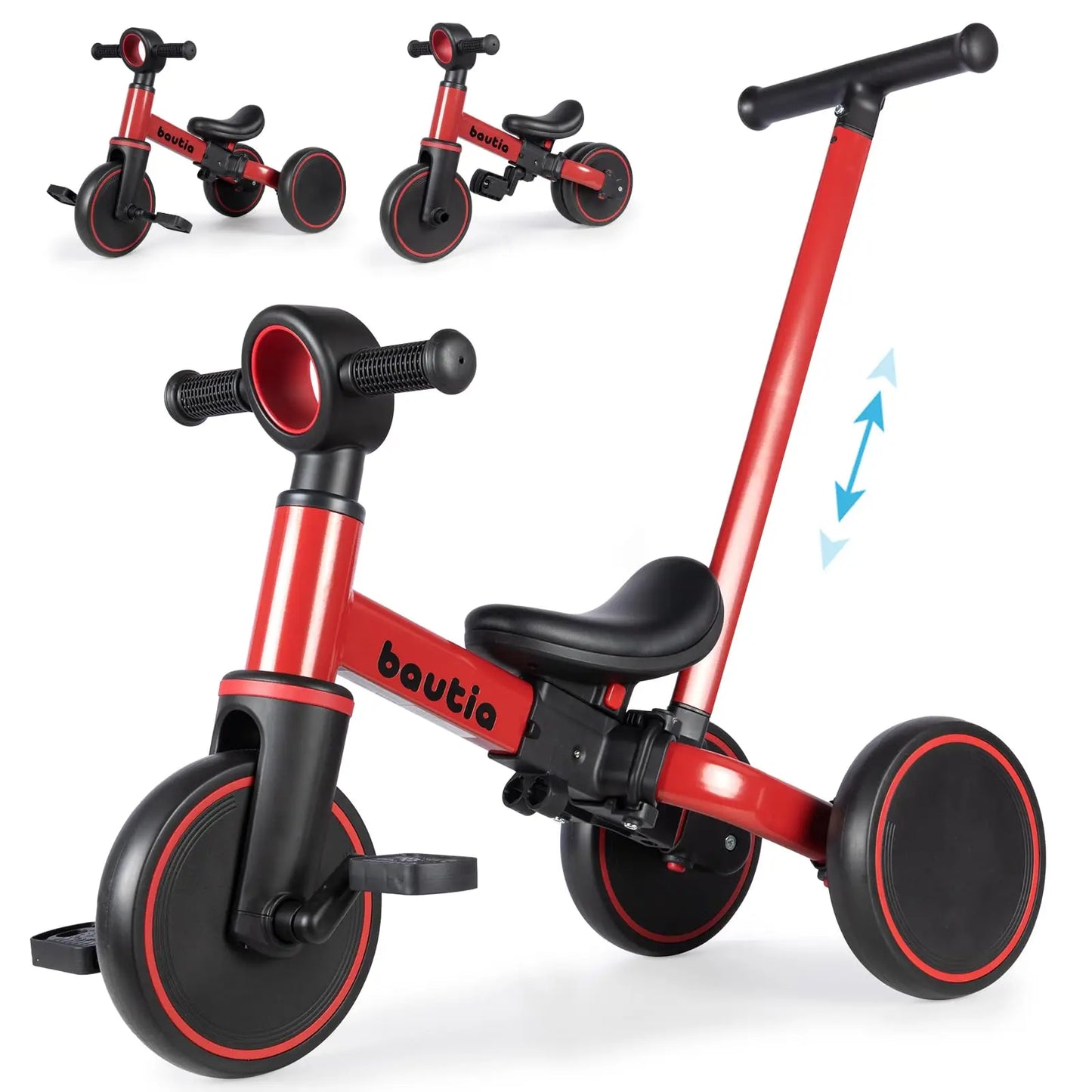 5 In 1 Kids Tricycle For Toddlers 1 To 3 Baby Balance Bike Toy With Push Handle And Removable Pedals