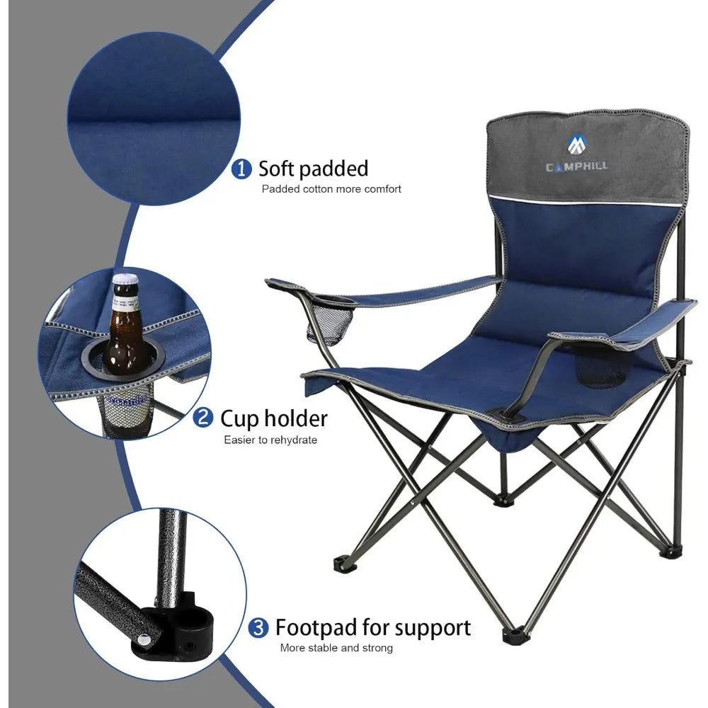 Set of 3 Camping Chairs Folding 500Lb Cup Holder Carry Bag