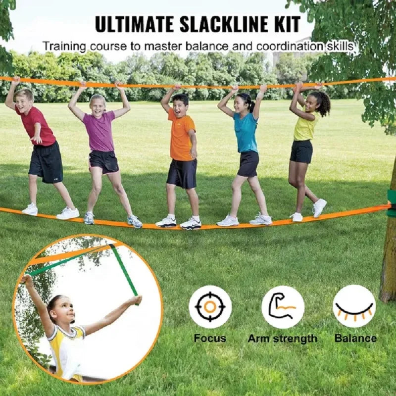 VEVOR Slackline Kit with Training Line 60 Foot Backyard Slackline Equipment Easy Setup Tight Rope for Kids and Adults