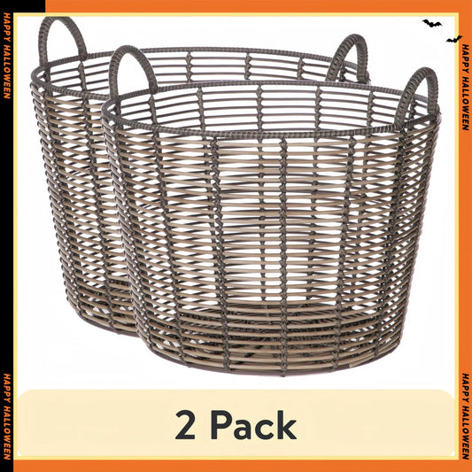 Extra Large Round Poly Rattan Storage Basket With Handles