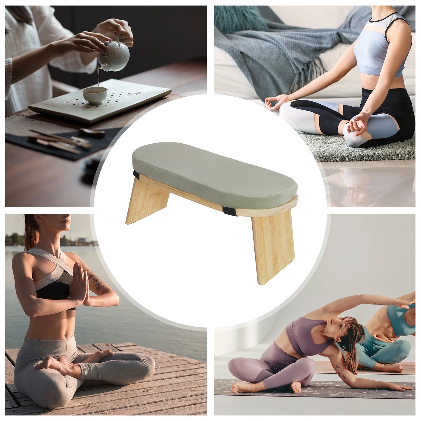 General Use Bamboo Kneeling Meditation Stool Anti Slip Pads