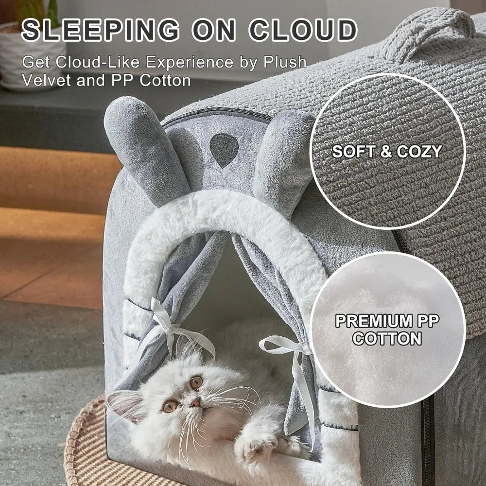 Portable Indoor Dog Cave Bed With Washable Cushion, M Size