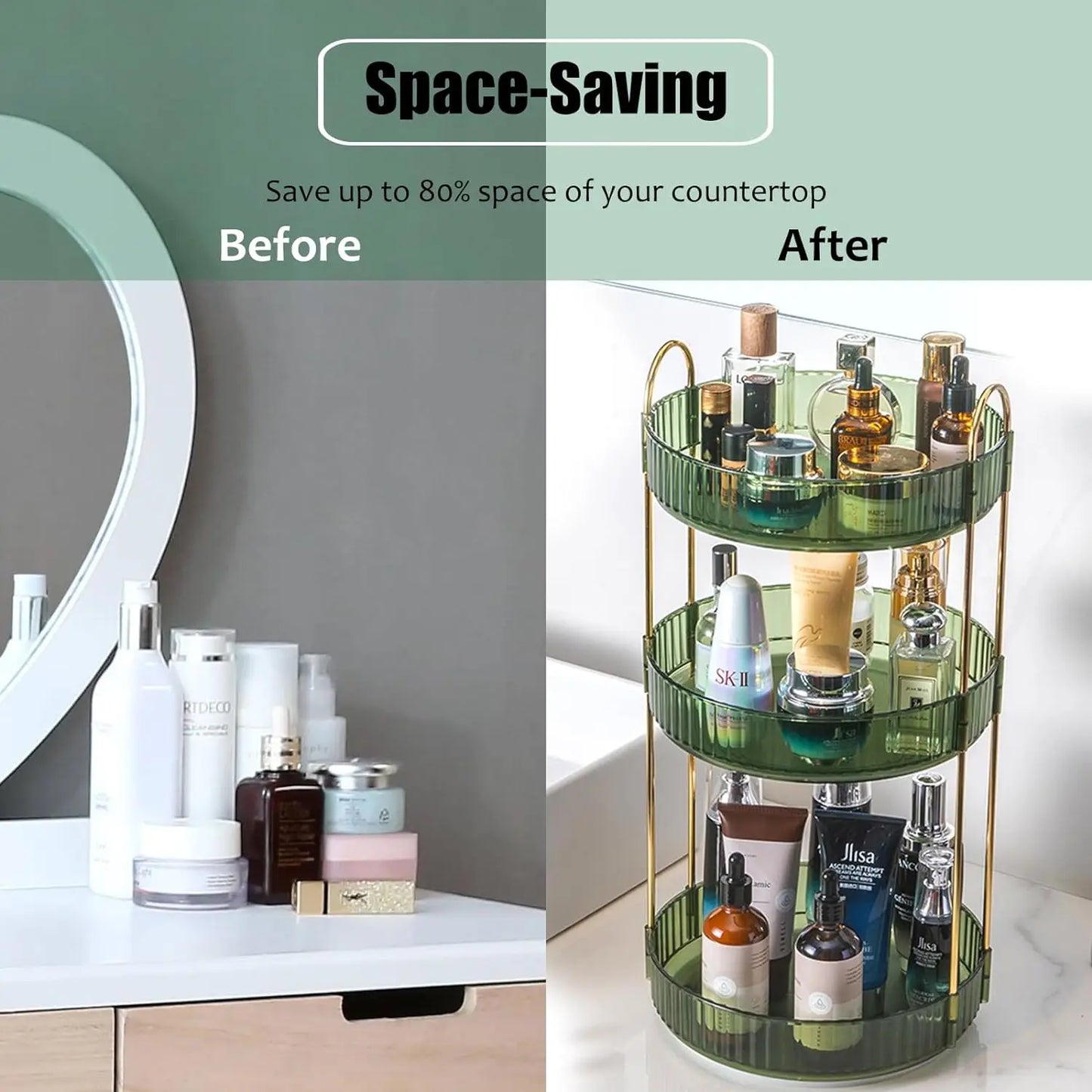 Rotating Makeup Organizer Three Tier Vanity Storage