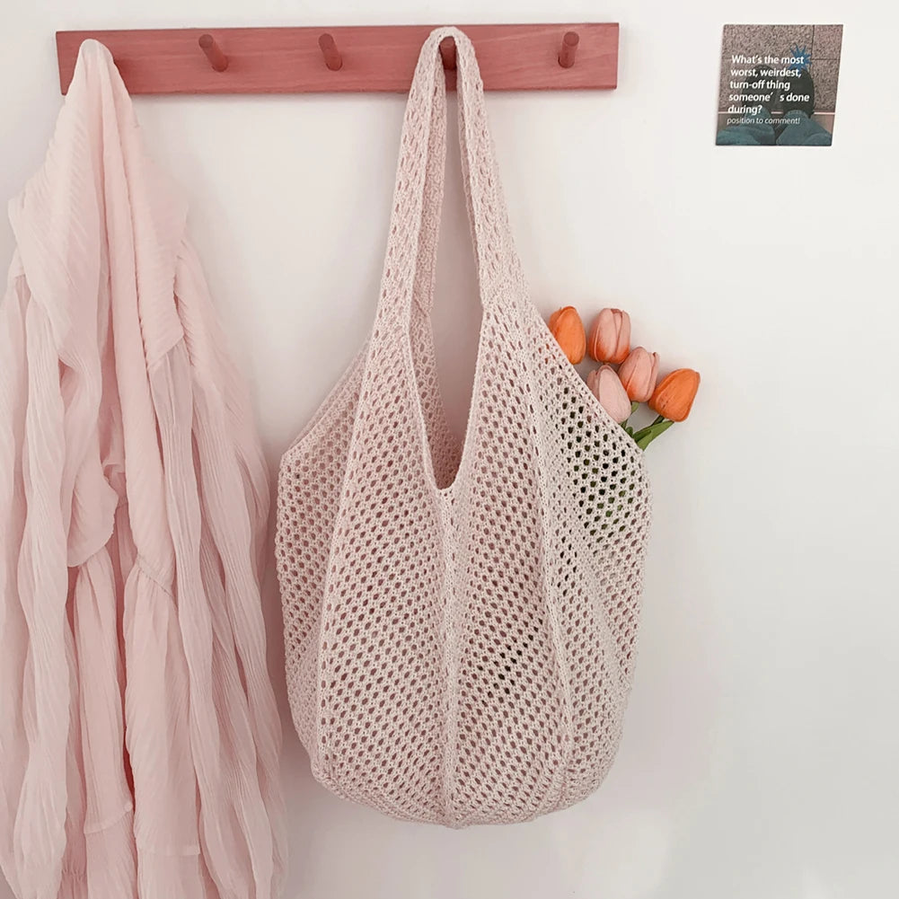 Women Crochet Tote Bag Fashion Knitted Large Capacity Hollow Bag