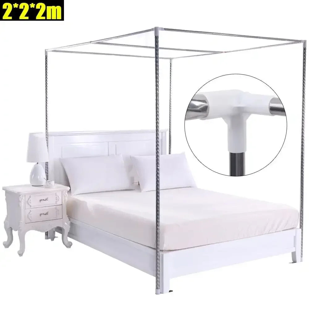 Stainless Steel Canopy Bed Frame With Mosquito Net Queen