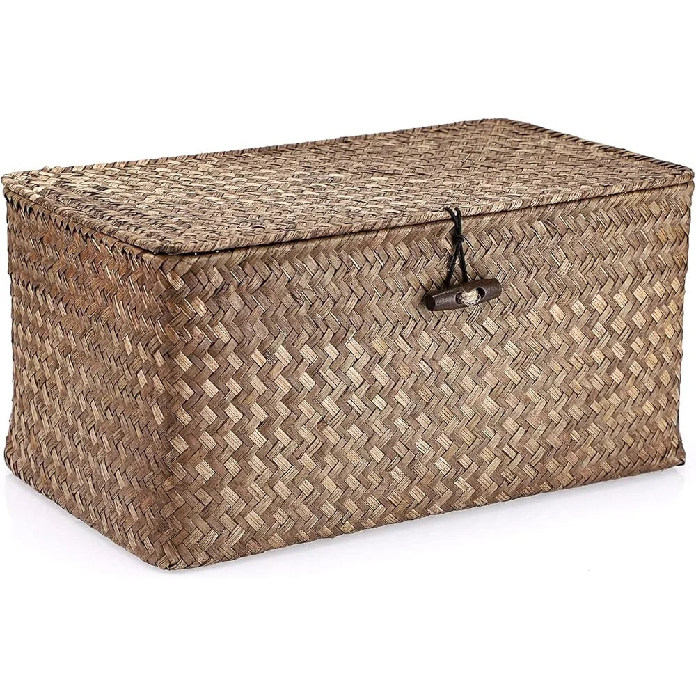 Handwoven Seagrass Storage Basket With Lid Home Office