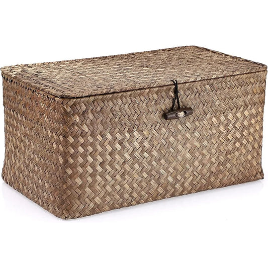 Handwoven Seagrass Storage Basket With Lid Home Office