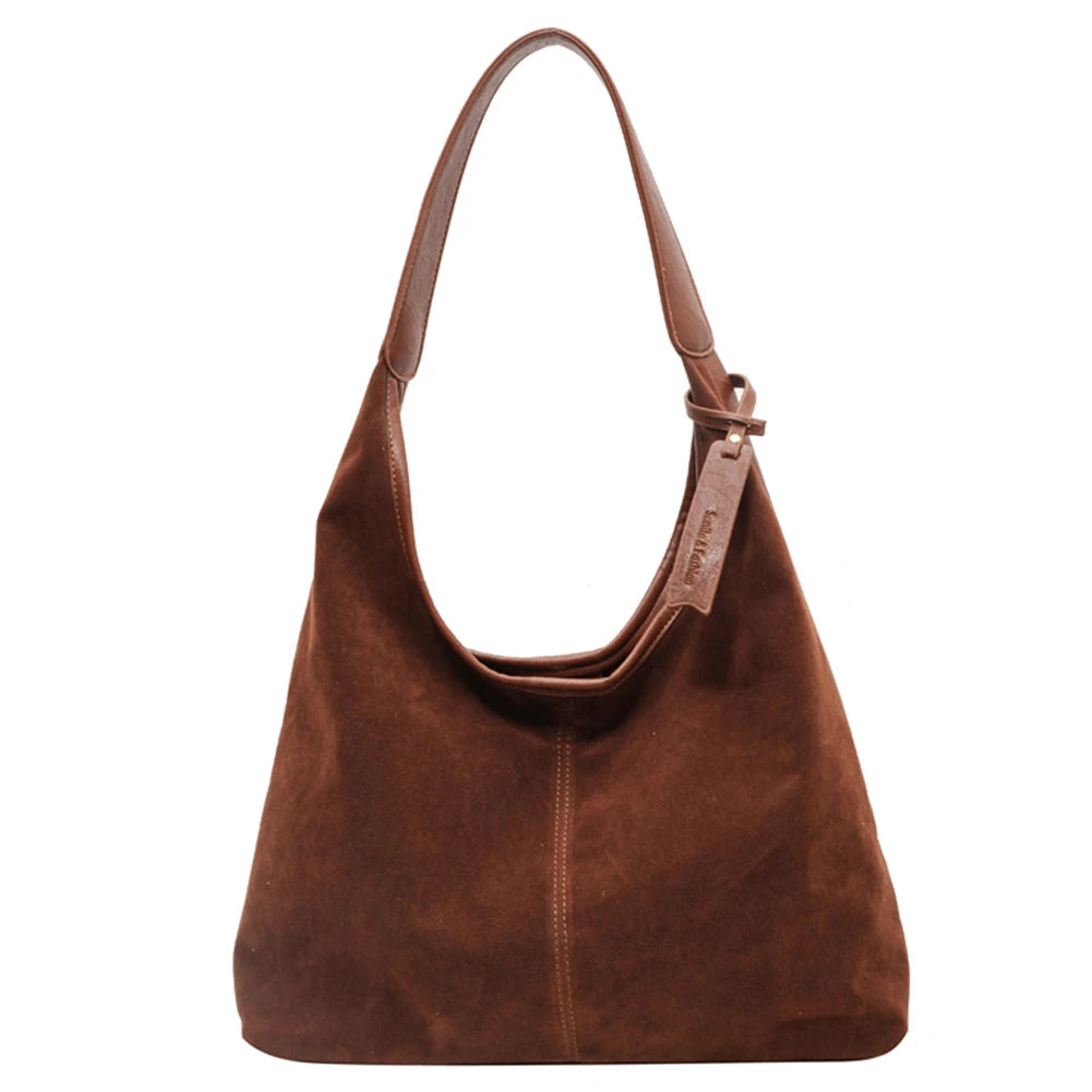 Women's Suede Hobo Slouchy Tote Bag with Magnetic Closure