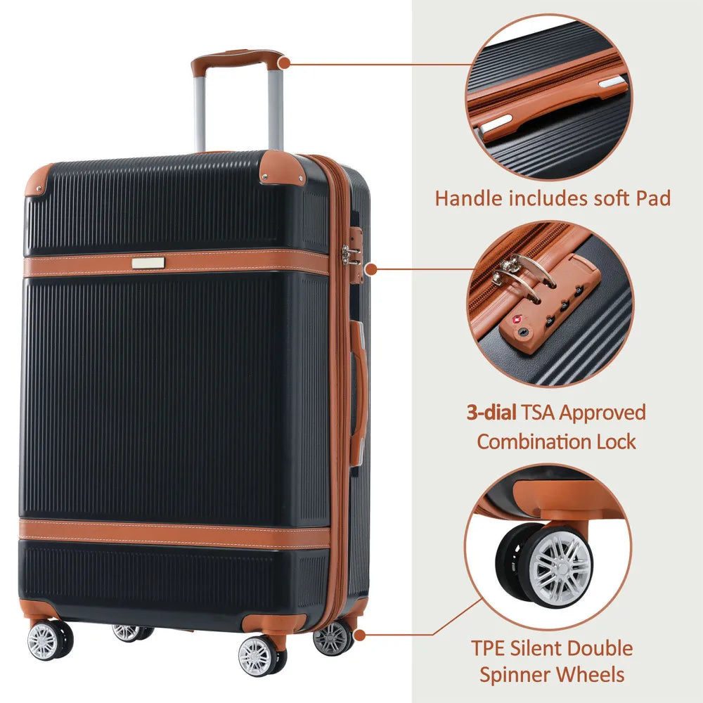 Hardshell Luggage Set 3 Piece Double Spinner Suitcase with TSA Lock Lightweight 20 Inch 24 Inch 28 Inch