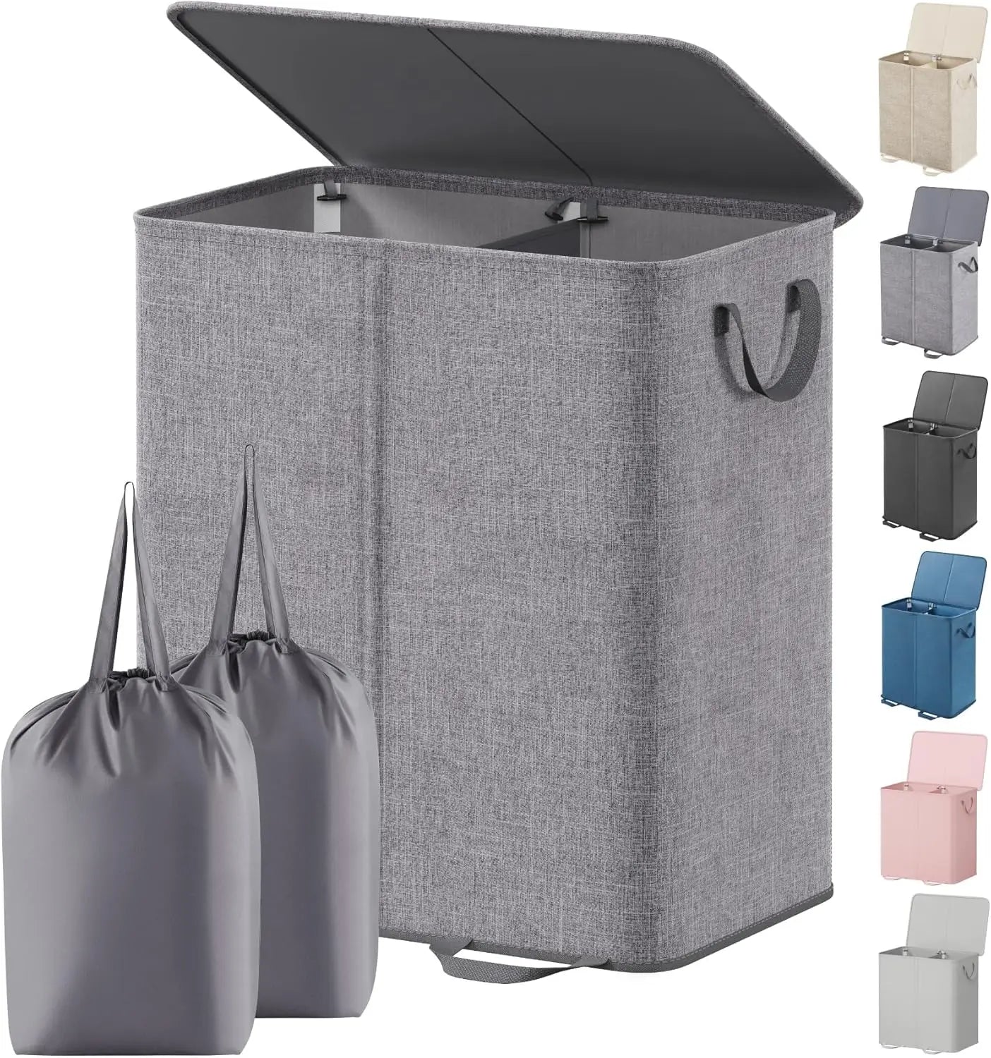 Large Collapsible Double Laundry Hamper with Lid and Handle