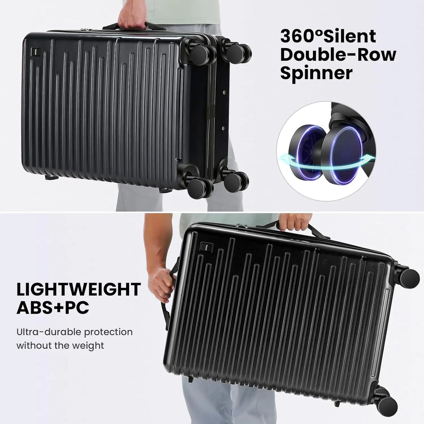 HOTEELCN Luggage Set Hardshell ABS PC Spinner Suitcases