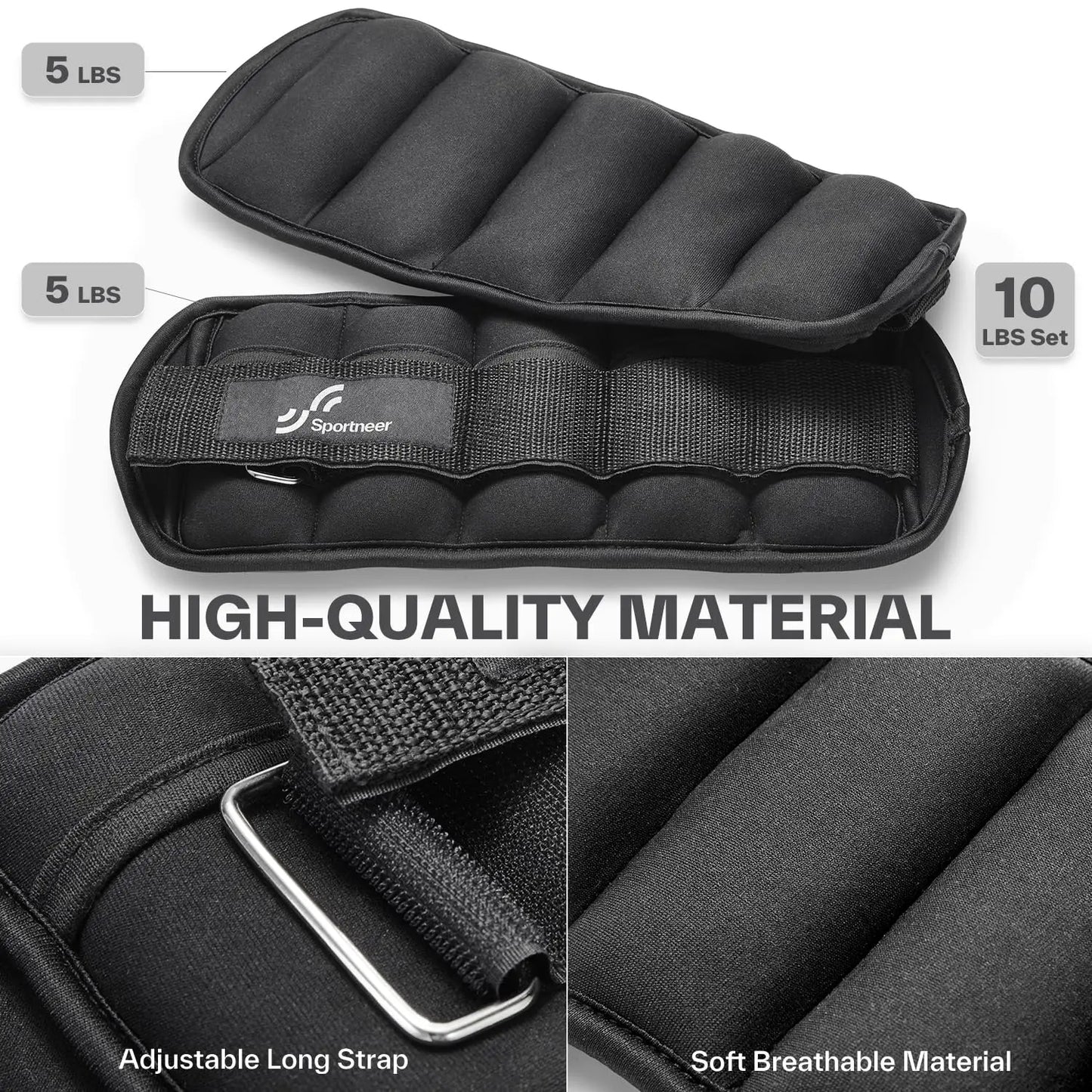 Sportneer Adjustable Ankle Weights 10lb Pair Gym Workouts