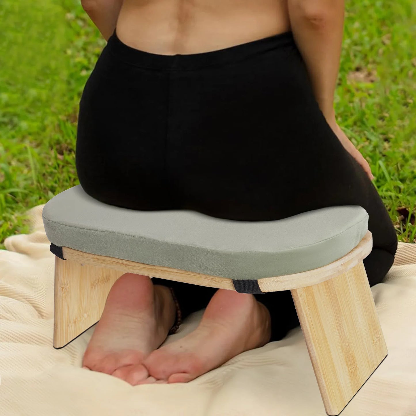 General Use Bamboo Kneeling Meditation Stool Anti Slip Pads