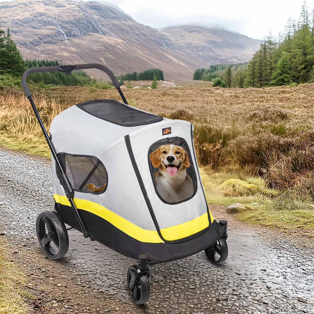 Foldable Dog Stroller With 4 Wheels And Rainproof Cover
