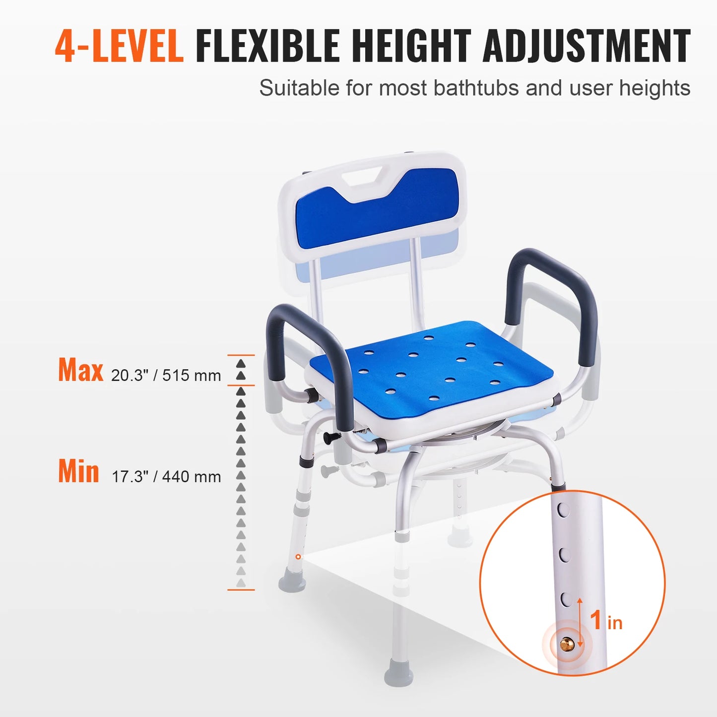 SucceBuy Swivel Shower Chair 360 Degree Adjustable Armrest Backrest Non Slip
