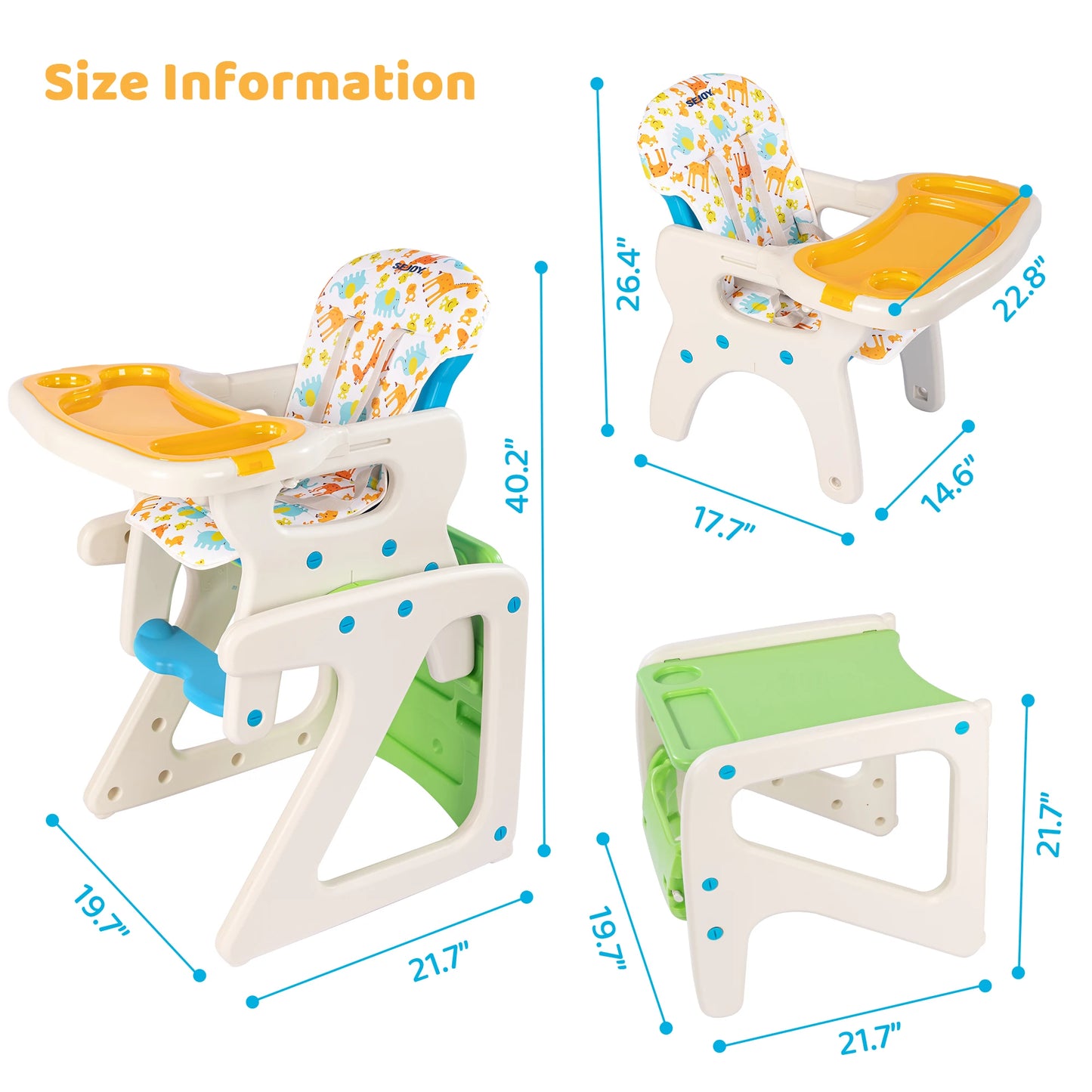 Sejoy 2 In 1 Baby High Chair Foldable With Detachable Tray