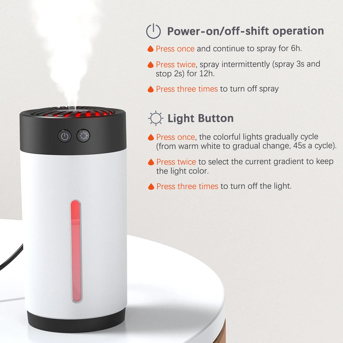 Dodocool 300ml Mini Ultrasonic USB Humidifier with 7 Colors LED Light Dual Mist Modes Whisper Quiet Operation and Automatic Shut Off