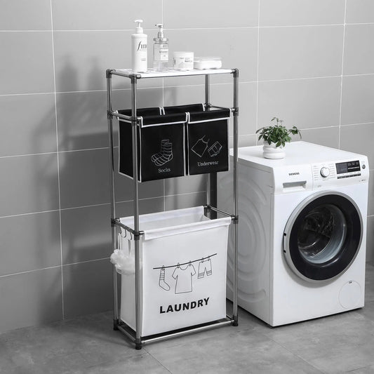 3 Tier Laundry Hamper Sorter with 4 Removable Bags for Clothes Organization Lights Darks and 3 Hooks Included