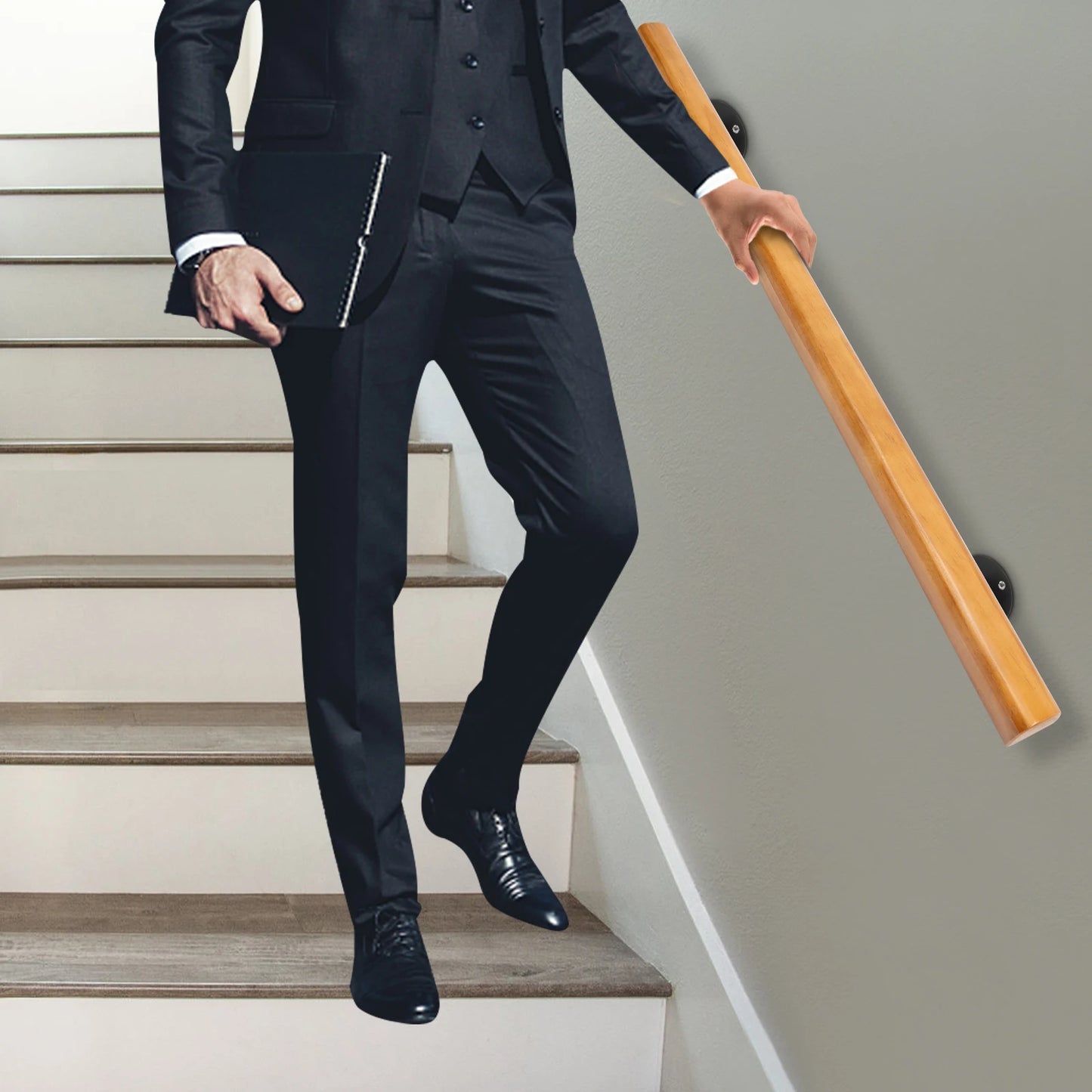 4Ft Solid Wood Stair Handrail Non Slip Interior Railing Pine