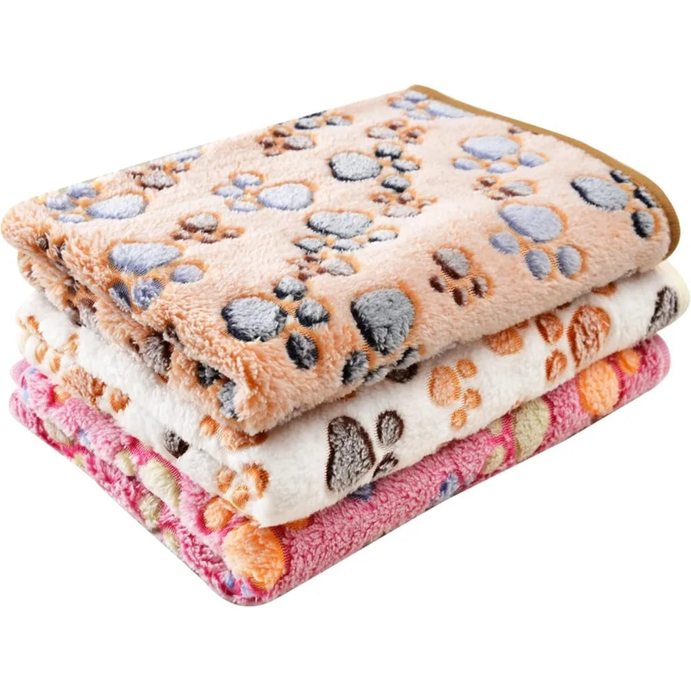 Grey Paw Print Fleece Flannel Pet Blanket For Cats And Dogs