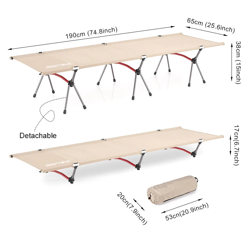WestTune Camping Cot With Leg Extenders Ultralight Aluminum