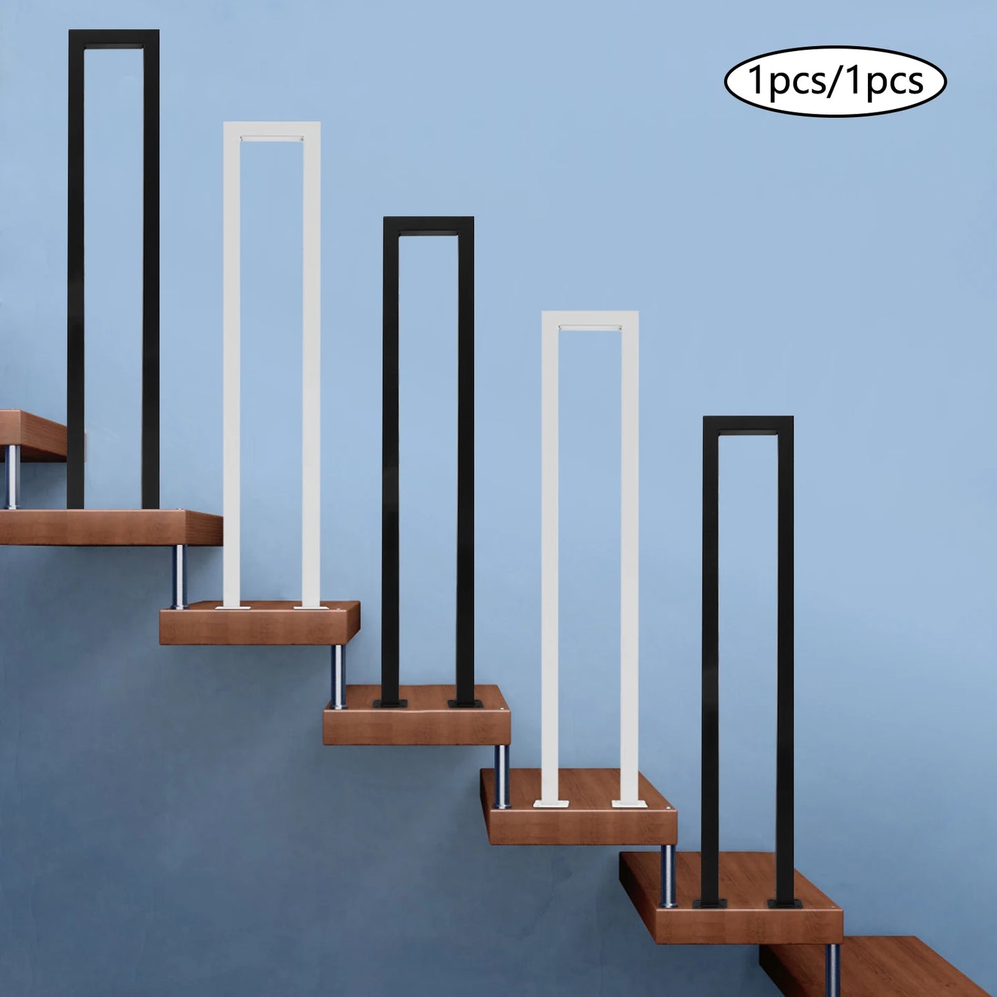 Modern U-Shaped Handrail for Stairs, Galvanized Iron with Rust-Resistant Coating, Pre-Drilled Holes for Quick Installation, Supp