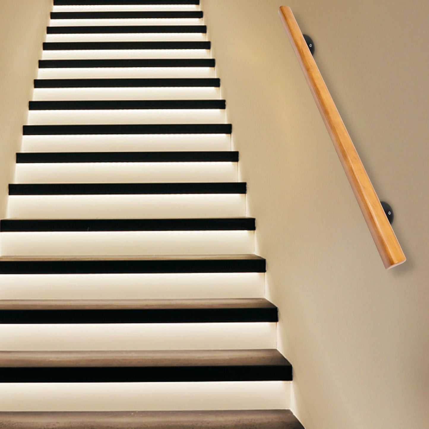 4Ft Solid Wood Stair Handrail Non Slip Interior Railing Pine