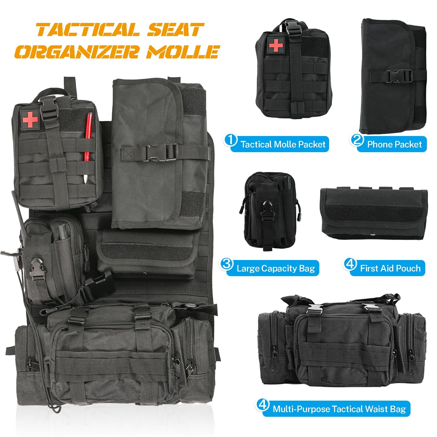 XUKEY Car Seat Back Molle Organizer With Five Pouches