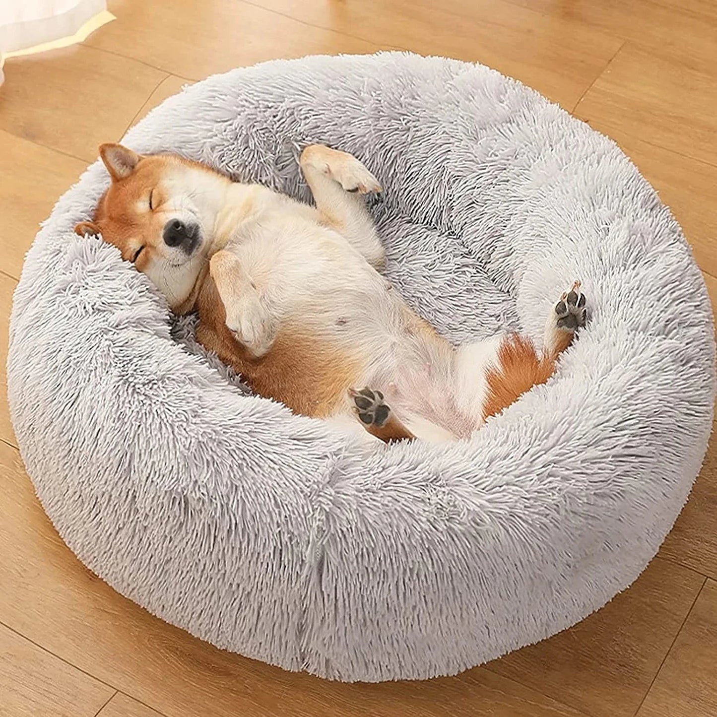 Donut Dog Bed Warm Soft Long Plush Pet Bed for Small Large Dogs and Cats Calming Washable Winter Kennel Sofa Cushion Mat