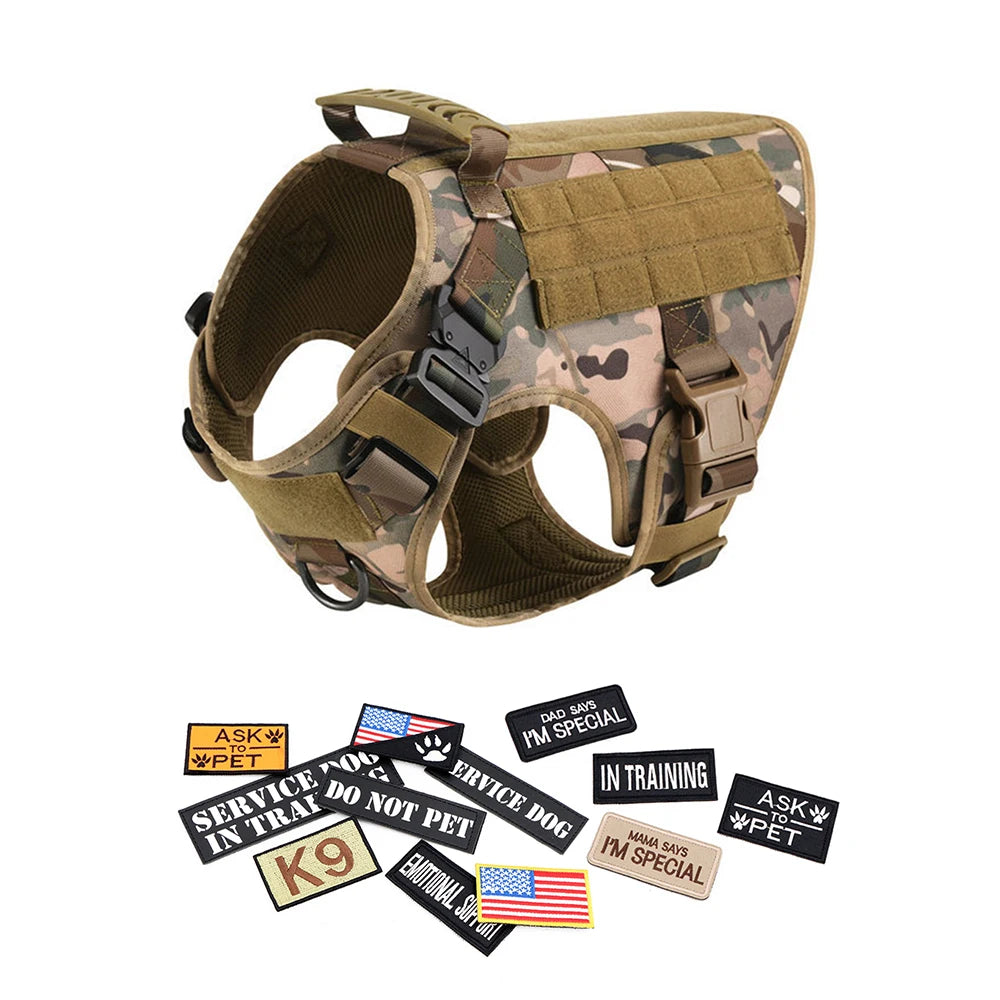 Military Large Dog Harness Collar Leash Bags Patches Set Tactical Training Vest for Malinois and Other Breeds
