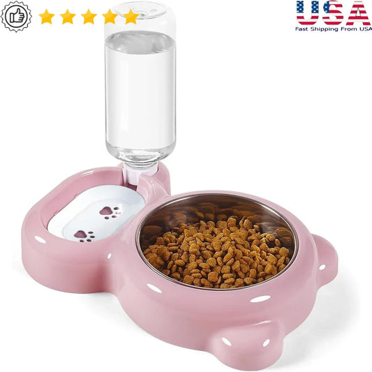 Automatic Cat Dog Water Dispenser Set Stainless Steel Food Bowl Easy Clean No Slip Design Fresh Water Supply 1.5L