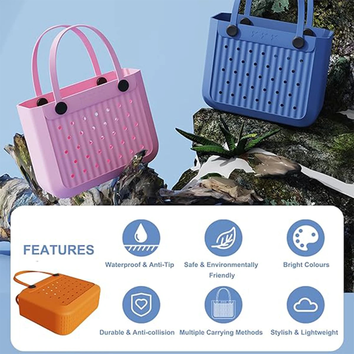 Waterproof EVA Beach Tote Bag Large Washable Rubber Travel Handbags for Sports and Outdoor Use Anti-Tip Gift for Women