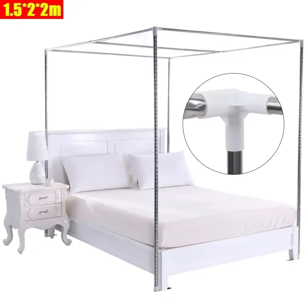 Stainless Steel Canopy Bed Frame With Mosquito Net Queen