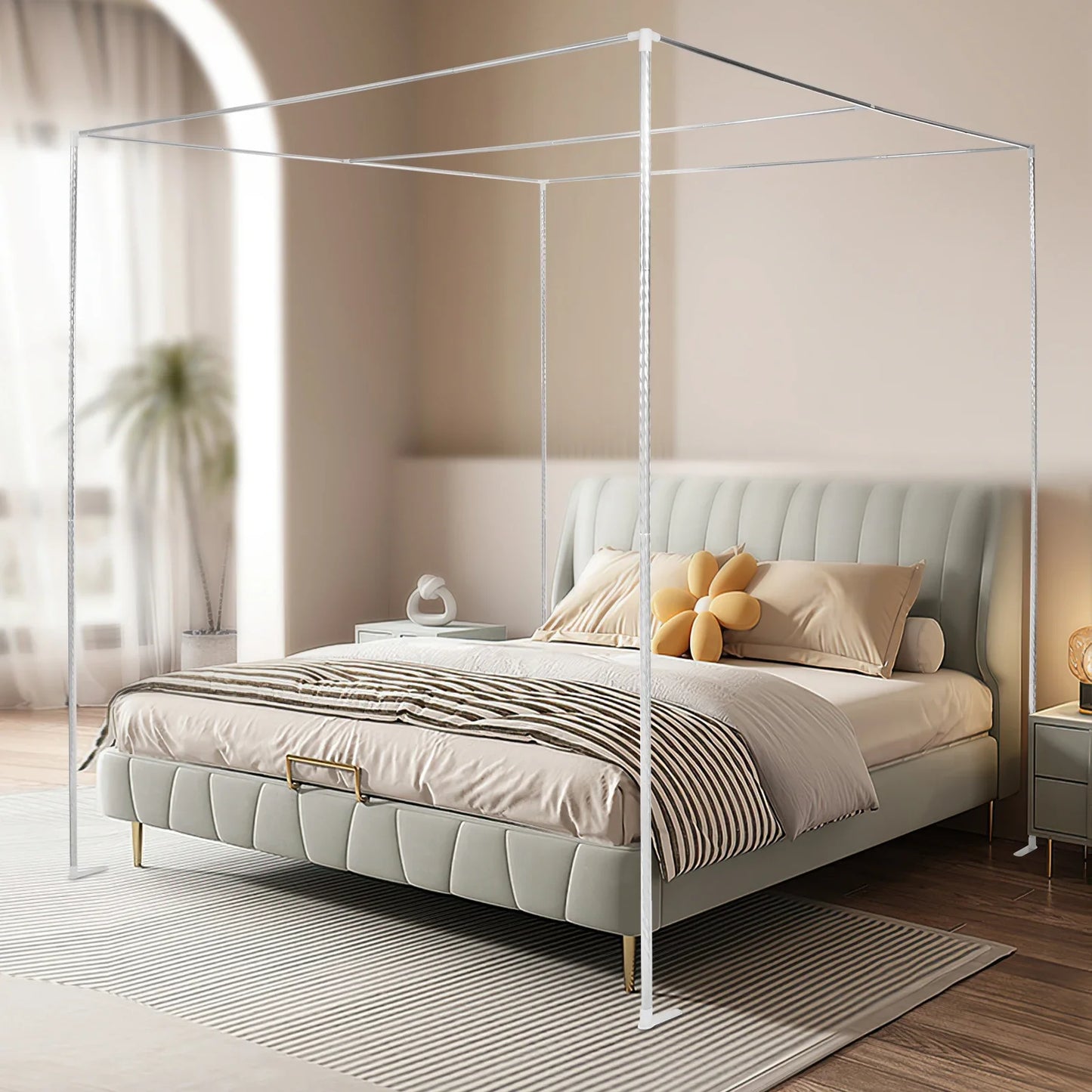 Stainless Steel Canopy Bed Frame With Mosquito Net Queen