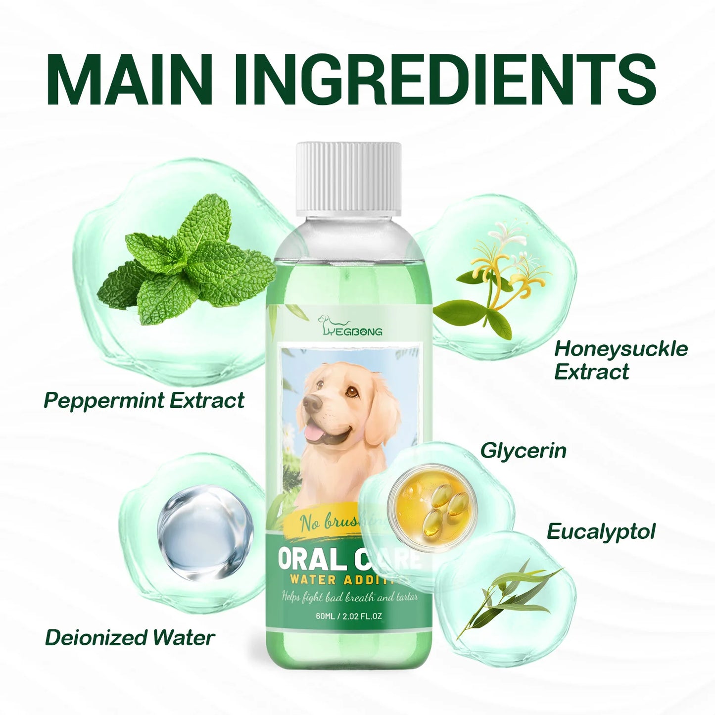 Pet Fresh Breath Cleanser for Dogs and Cats Teeth Water Oral Cleaning with Peppermint and Honeysuckle Extract