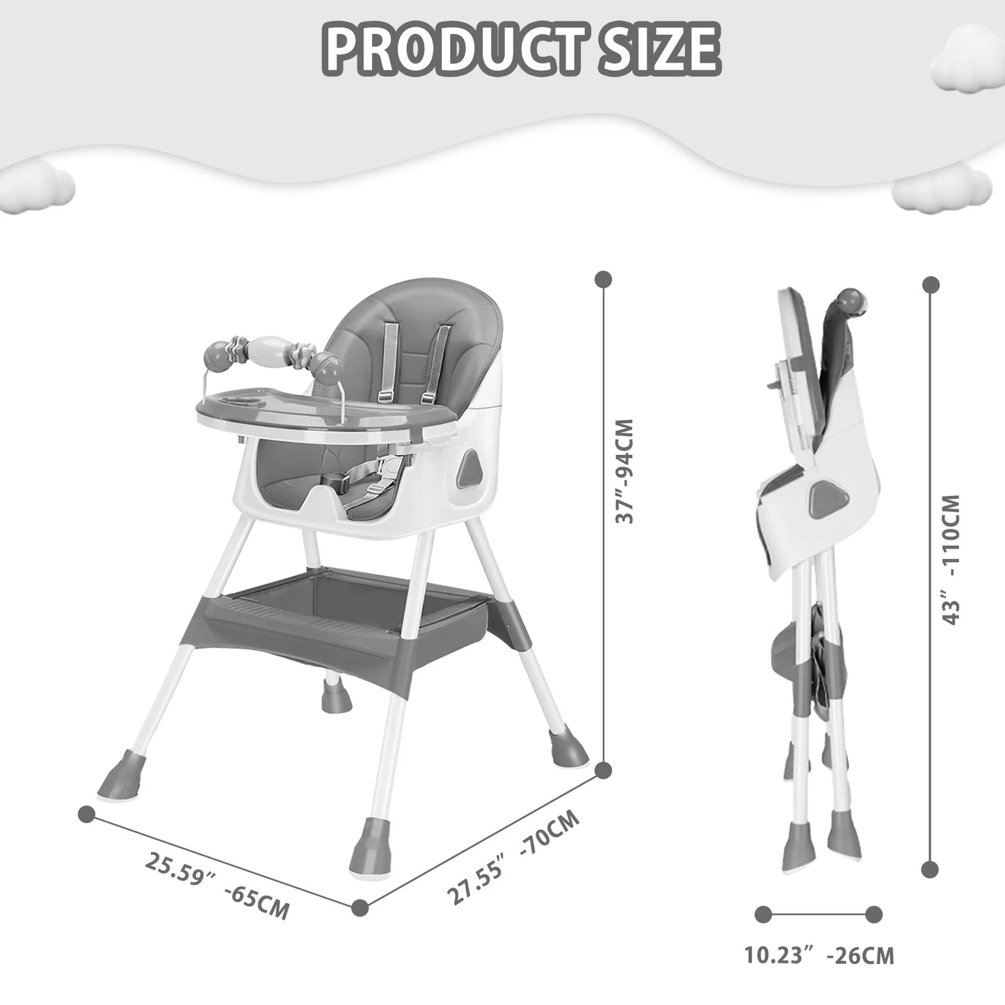 Ubravoo Foldable Baby High Chair for 6 Months Plus with Large Antislip Pad and Toy Rack Easy to Clean Feeding E500