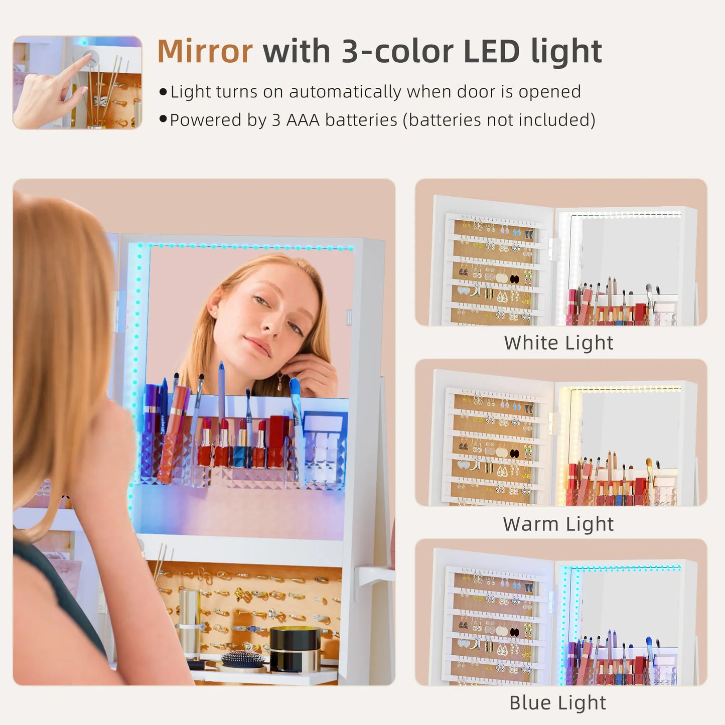 Full Length Mirror With 360 Rotating Jewelry Armoire